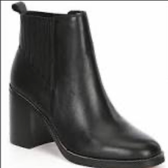 Chelsea & Violet Arcad black Leather block heels booties sz 10 - Picture 1 of 12